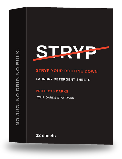 STRYP DARK box — color-protection laundry detergent sheets, 30 loads